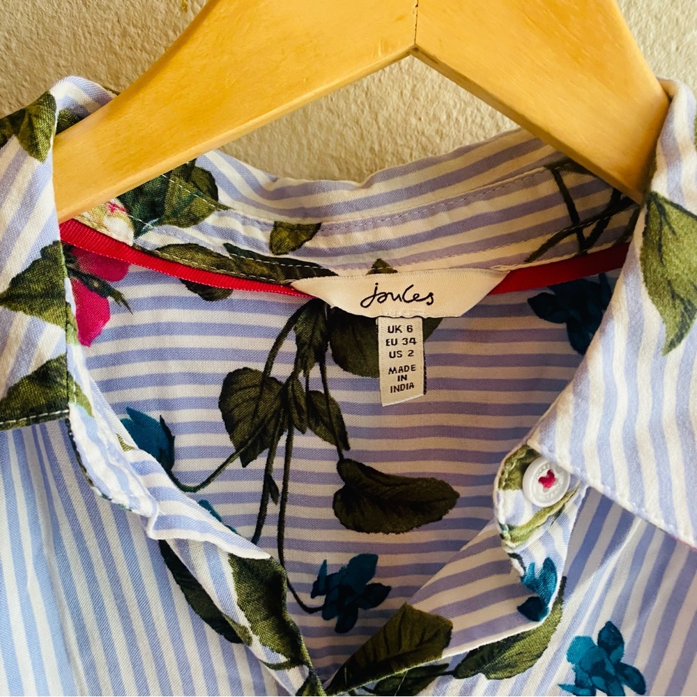JOULES Allison Stripe Floral Half Placket Sleeveless Button Down Botanical - Picture 3 of 4